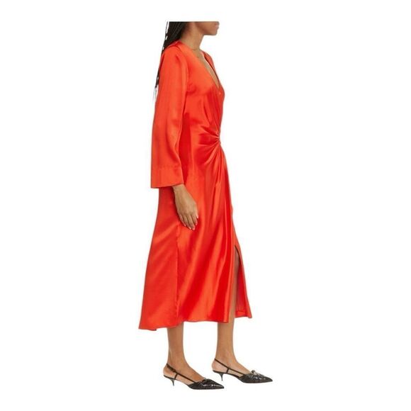 Cinq a Sept Serena 100% Silk Dress long sleeve faux wrap in red orange sz 4 NWT - Picture 4 of 14